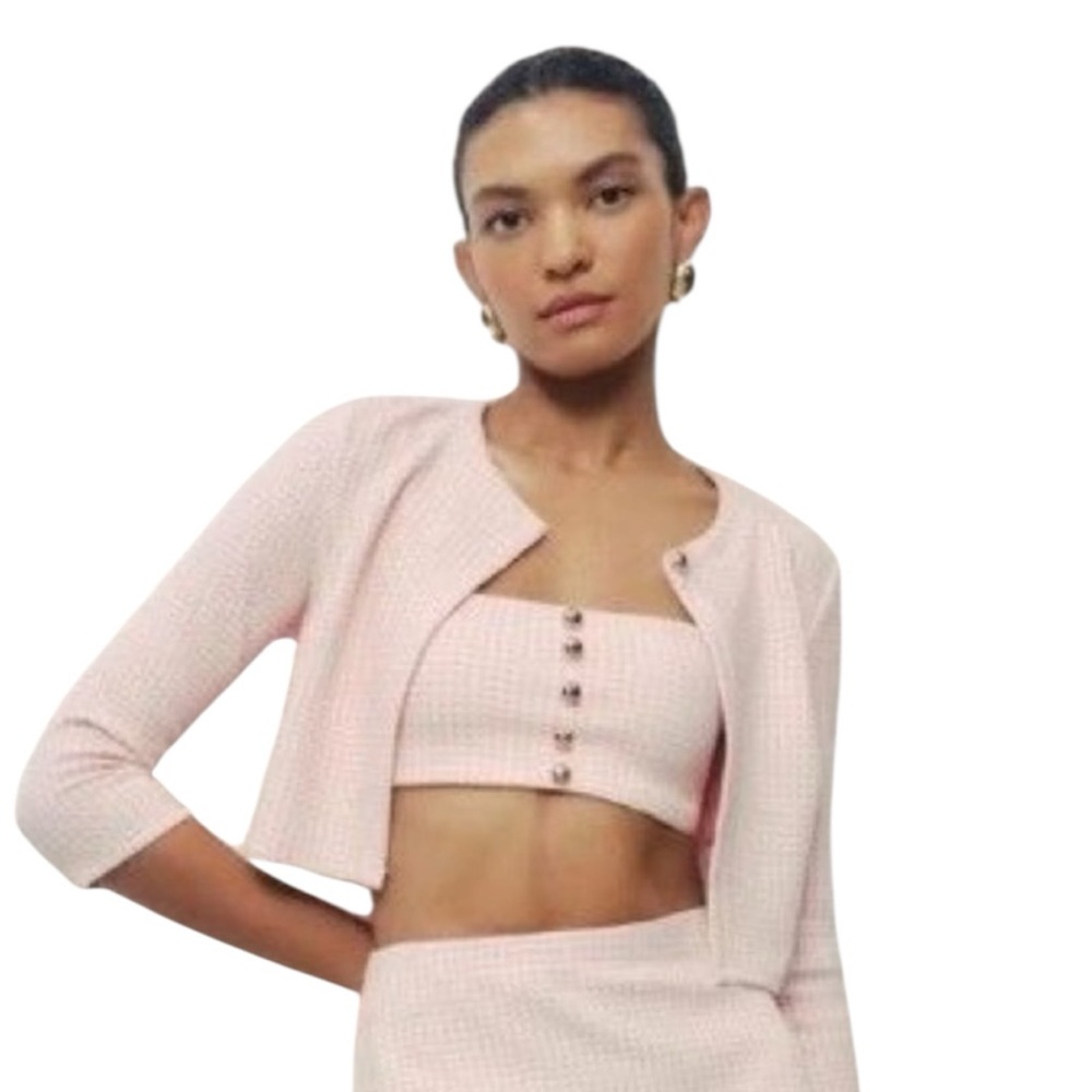 Reformation Pale Pink Cropped Tweed Blazer
